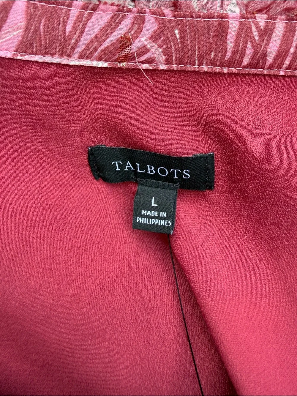 Talbots Raspberry Peony-Print Ruffled V-Neck Blouse - Picture 7 of 7